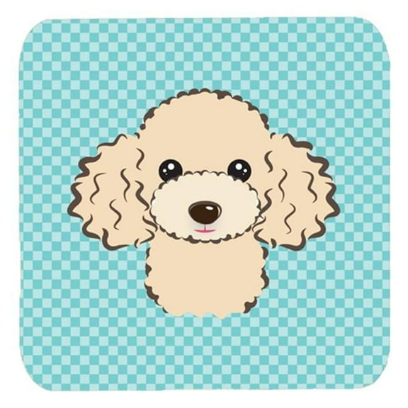 Checkerboard Blue Buff Poodle Foam Coasters - Set Of 4