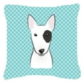 thumbnail image 1 of Checkerboard Blue Bull Terrier Fabric Decorative Pillow, 1 of 3