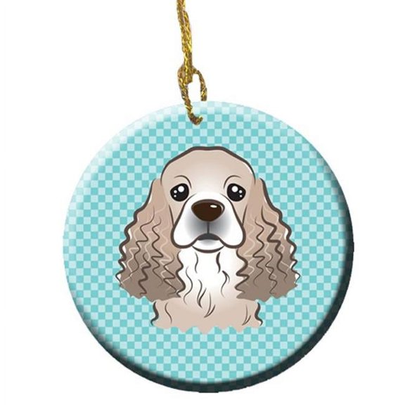 Checkerboard Blue Cocker Spaniel Ceramic Ornament, 2.81 In.