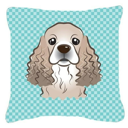 Checkerboard Blue Cocker Spaniel Fabric Decorative Pillow