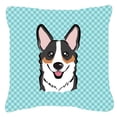 thumbnail image 1 of Checkerboard Blue Corgi Fabric Decorative Pillow- 18 x 18 In., 1 of 1