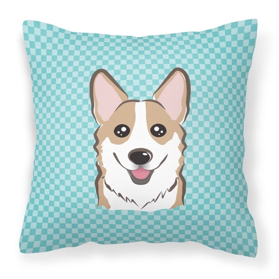 Checkerboard Blue Corgi Fabric Decorative Pillow