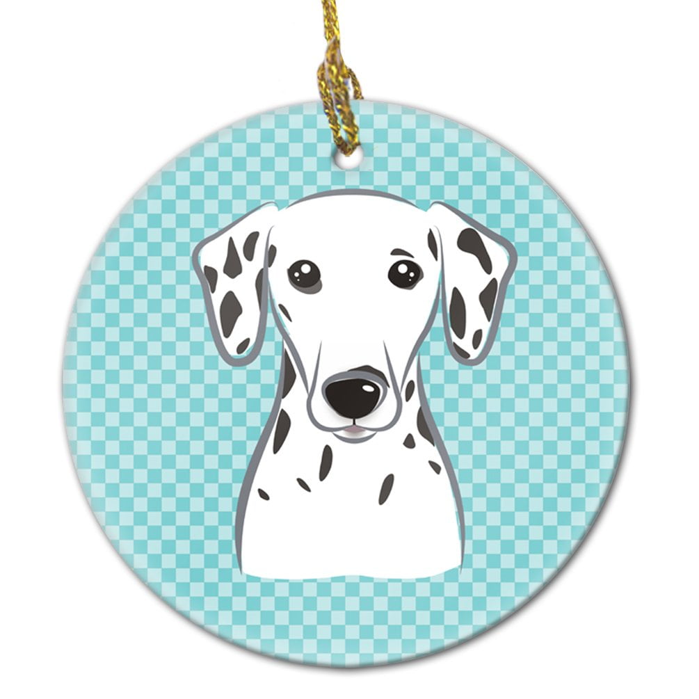 Checkerboard Blue Dalmatian Ceramic Ornament