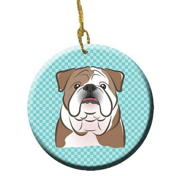 Checkerboard Blue English Bulldog Ceramic Ornament, 2.81 In.
