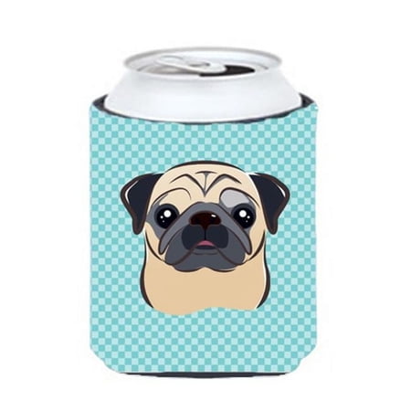 Checkerboard Blue Fawn Pug Can or Bottle Hugger