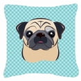 thumbnail image 1 of Checkerboard Blue Fawn Pug Fabric Decorative Pillow, 1 of 4