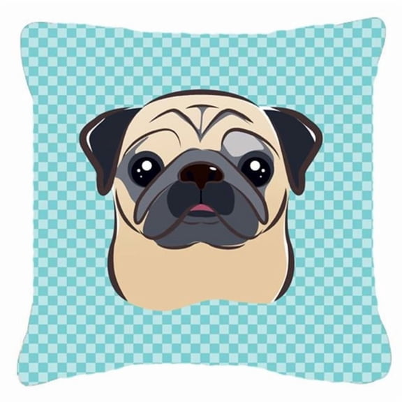 Checkerboard Blue Fawn Pug Fabric Decorative Pillow