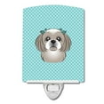 thumbnail image 1 of Checkerboard Blue Gray Silver Shih Tzu Ceramic Night Light, 1 of 1