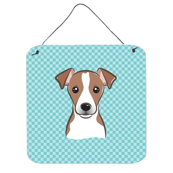Checkerboard Blue Jack Russell Terrier Aluminum Metal Wall Or Door Hanging Prints, 6 x 6 In.