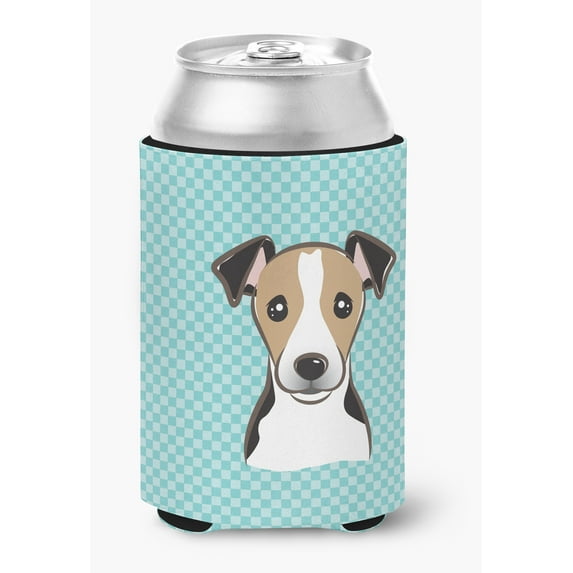 Checkerboard Blue Jack Russell Terrier Can or Bottle Hugger