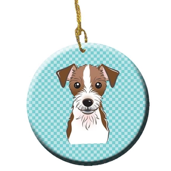 Checkerboard Blue Jack Russell Terrier Ceramic Ornament, 2.81 In.