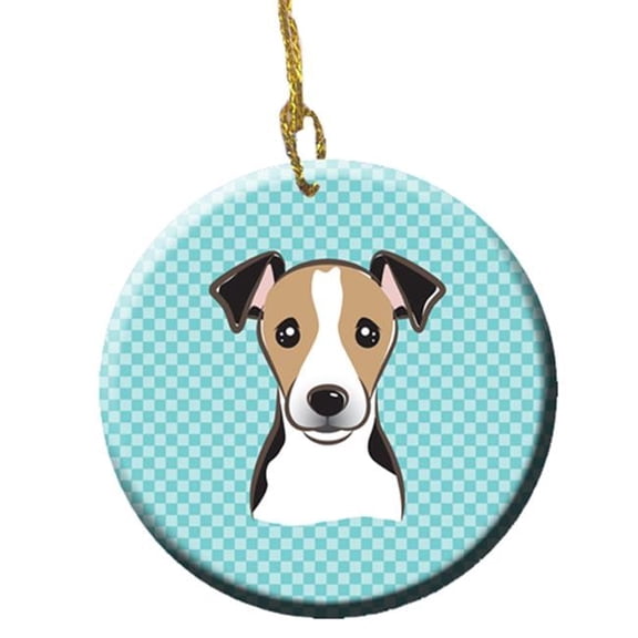 Checkerboard Blue Jack Russell Terrier Ceramic Ornament, 2.81 In.