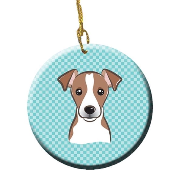 Checkerboard Blue Jack Russell Terrier Ceramic Ornament, 2.81 In.