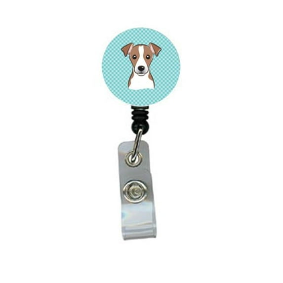 Checkerboard Blue Jack Russell Terrier Retractable Badge Reel
