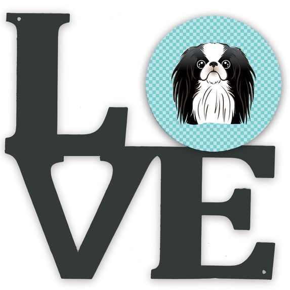 Checkerboard Blue Japanese Chin Metal Wall Artwork LOVE