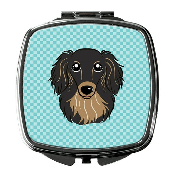 Checkerboard Blue Longhair Black and Tan Dachshund Compact Mirror BB1151SCM