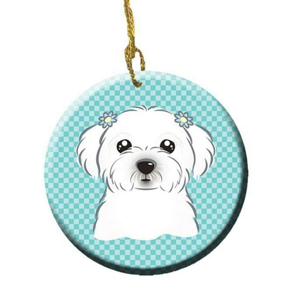 Checkerboard Blue Maltese Ceramic Ornament, 2.81 In.