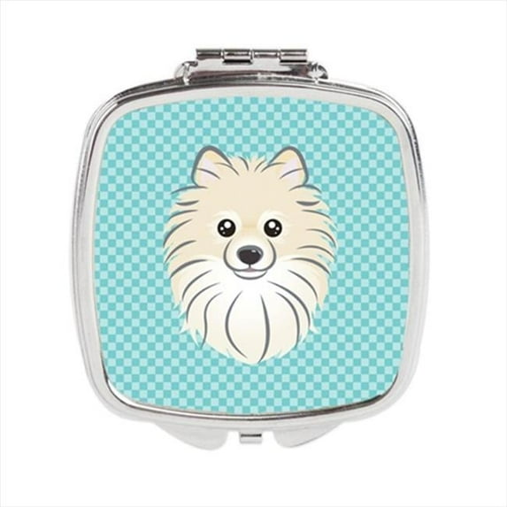 Checkerboard Blue Pomeranian Compact Mirror- 2.75 x 3 x .3 In.