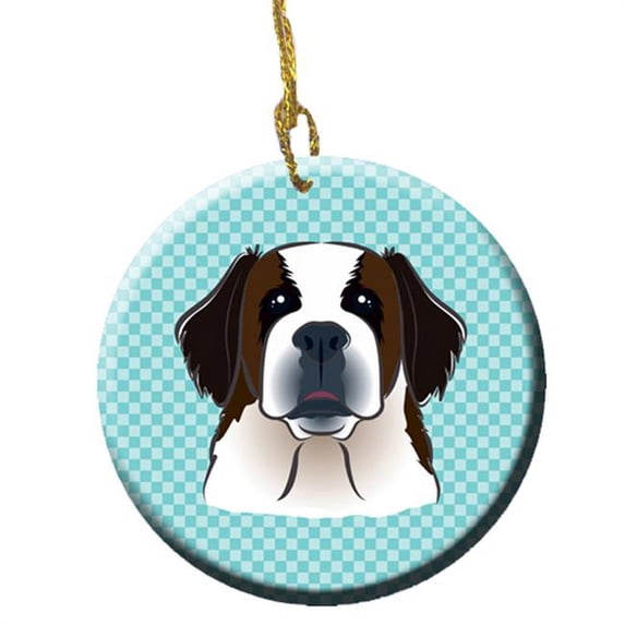Checkerboard Blue Saint Bernard Ceramic Ornament, 2.81 In.