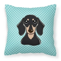 Caroline's Treasures BB1153PW1818 Checkerboard Blue Smooth Black and Tan Dachshund Canvas Fabric Decorative Pillow , 18H