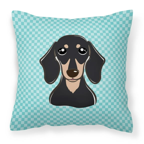 Caroline's Treasures BB1153PW1818 Checkerboard Blue Smooth Black and Tan Dachshund Canvas Fabric Decorative Pillow , 18H