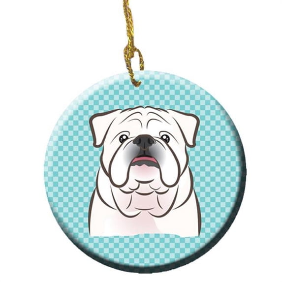 Checkerboard Blue White English Bulldog Ceramic Ornament, 2.81 In.
