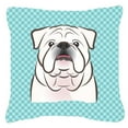 thumbnail image 1 of Checkerboard Blue White English Bulldog Fabric Decorative Pillow, 14 x 14 In., 1 of 1
