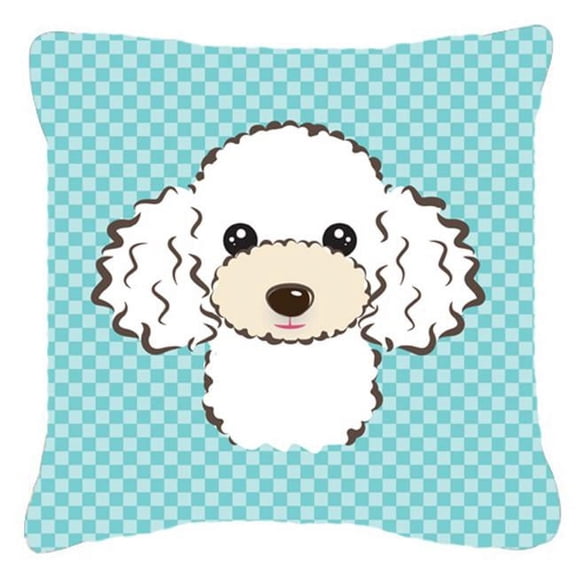 Checkerboard Blue White Poodle Fabric Decorative Pillow