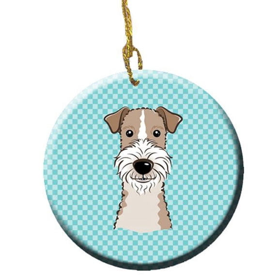 Checkerboard Blue Wire Haired Fox Terrier Ceramic Ornament, 2.81 In.