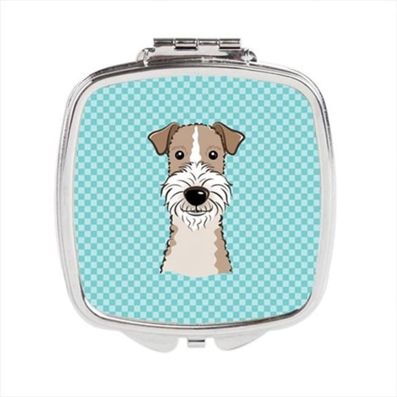Checkerboard Blue Wire Haired Fox Terrier Compact Mirror, 2.75 x 3 x .3 In.