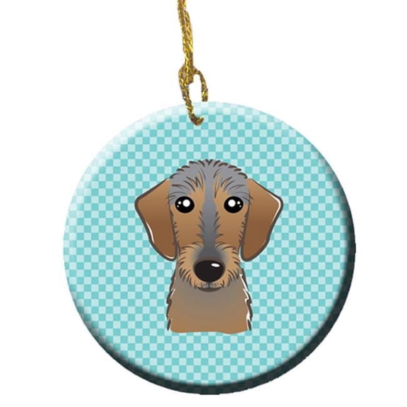 Checkerboard Blue Wirehaired Dachshund Ceramic Ornament, 2.81 In.