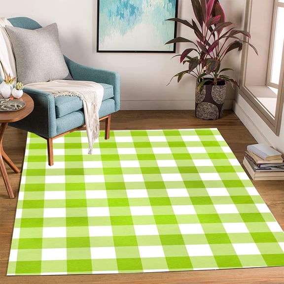 Checkerboard Buffalo Plaid Green Area Rug, Countryside Design Carpet, Washable Non Slip Soft Pile, Living Room Bedroom Office Kitchen Entrance Mat 4x6ft