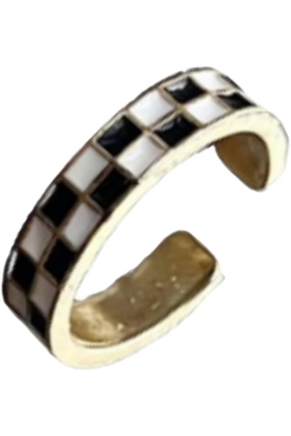 Checkerboard Chess Pattern Spinner Finger Rings Spiral Stacking Statement Ring Size 6-10 for Women Men Jewelry Minimalist