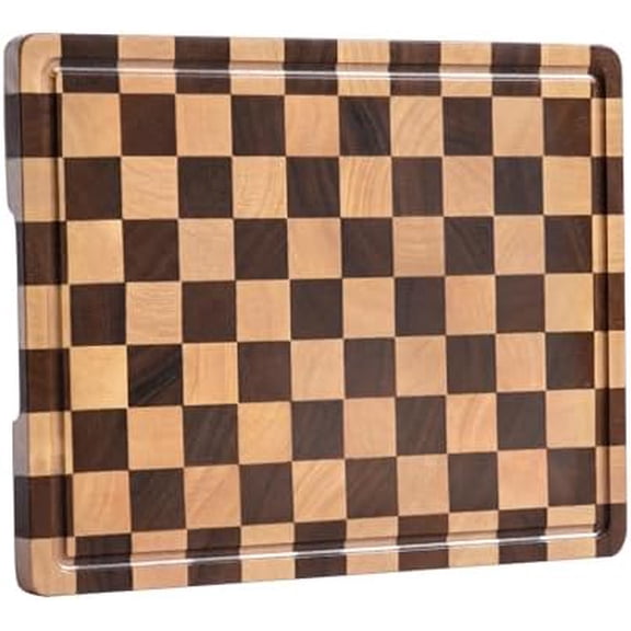 Checkerboard Cutting Board, Wooden Cutting Boards for Kitchen, End Grain Wood Cutting Board with Juice Groove, Serving Tray for Meat, Vegetables, Fruits, Bread, Cheese, 14" X 11" X 0.8"