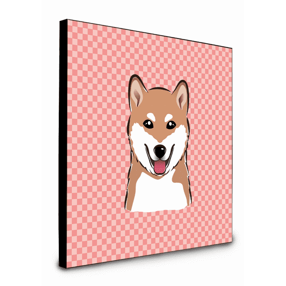 Caroline's Treasures Checkerboard Pink Shiba Inu Artwork Panel Wall-Decor, Multicolor