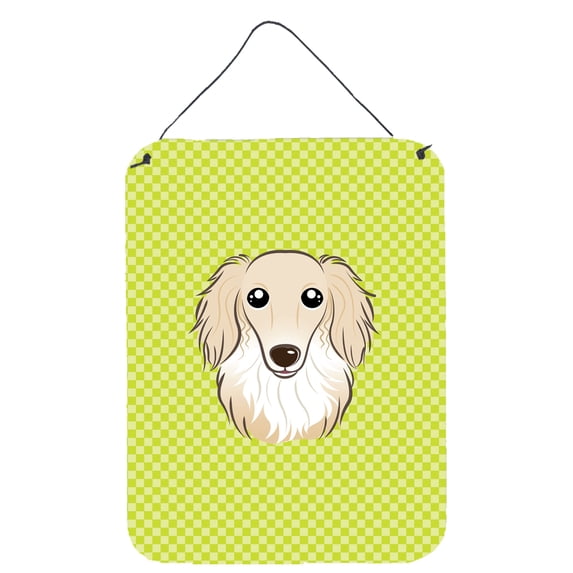 Caroline's Treasures BB1274DS1216 Checkerboard Lime Green Longhair Creme Dachshund Wall or Door Hanging Prints, 12x16,
