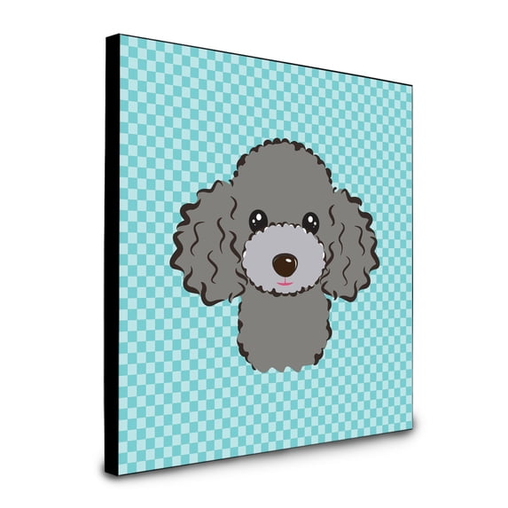 Checkerboard Blue Silver Gray Poodle Artwork Wall Panel