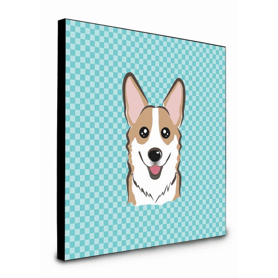 Carolines Treasures BB1191UP88 8 x 8 x 0.625 in. Checkerboard Blue Corgi Artwork Panel Wall Decor
