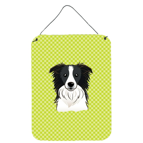 Caroline's Treasures BB1303DS1216 Checkerboard Lime Green Border Collie Wall or Door Hanging Prints, 12x16, multicolor