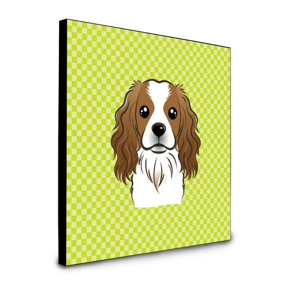 Checkerboard Lime Green Cavalier Spaniel Artwork Wall Panel