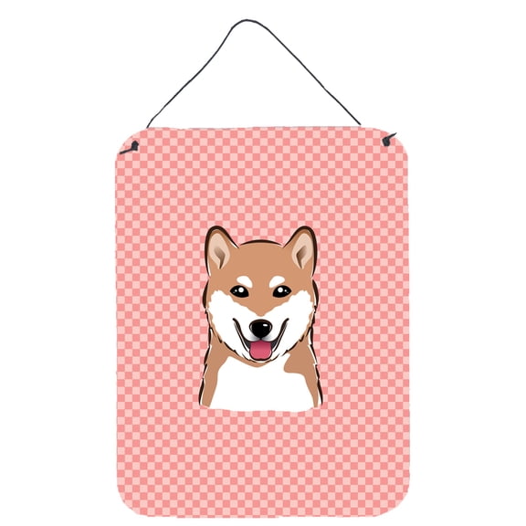 Caroline's Treasures BB1225DS1216 Checkerboard Pink Shiba Inu Wall or Door Hanging Prints, 12x16, multicolor