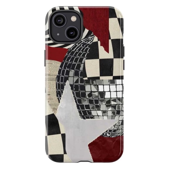 Checkerboard Disco Collage Phone Case, Red Black White Geometric Pattern Cover for iPhone 17 16 15 14 13 12 11 Pro Plus Mini