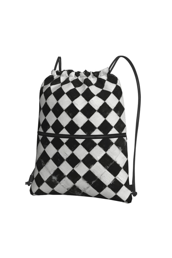 Checkerboard Drawstring Backpack Bag Water Resistant Yoga Shopping Cinch Bag Sackpack For Men Women