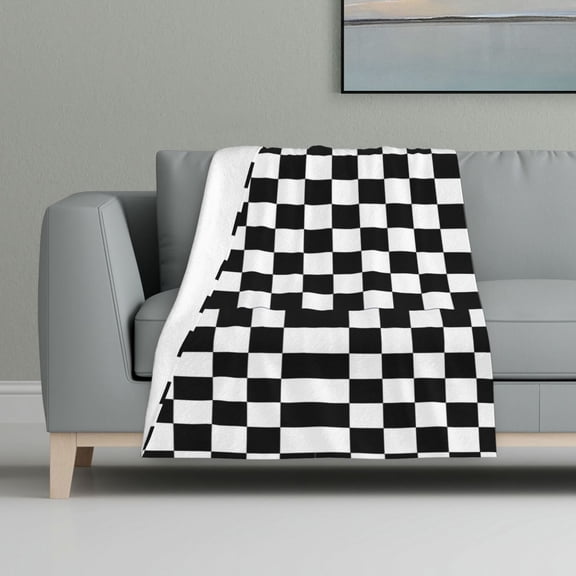 Checkerboard Flannel Fleece Blanket All Season Flannel Throw For Sofa Bed Car Outdoor Home 32x48 Inch