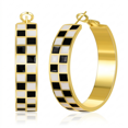 thumbnail image 1 of YEUOYEA Gold Plated Checkered Hoop Earrings for Women, Black White Enamel Wide Hoops, 40mm, 1 of 7