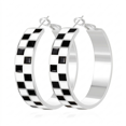 thumbnail image 1 of YEUOYEA Silver Plated Checkered Hoop Earrings for Women, Black White Enamel Wide Hoops, 40mm, 1 of 7