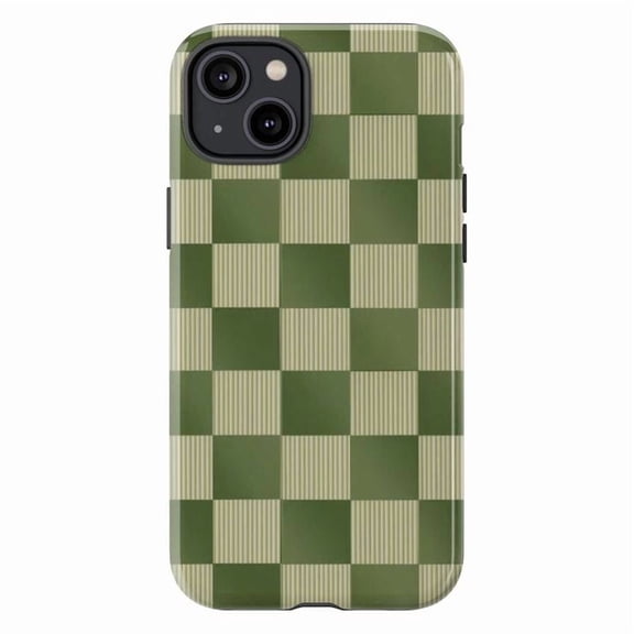 Checkerboard Green and Beige Phone Case, Stylish Plaid iPhone Cover, Protective Case for iPhone 17 16 15 14 13 12 11 Plus Pro Max Mini