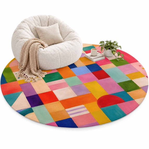 Checkerboard Grid Area Rug 5', Abstract Minimalist Pink Blue Green ...