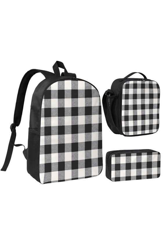 Checkerboard Grid Backpack Set 3pc Including Backpack, Lunch Bag and Pen Bag Combination