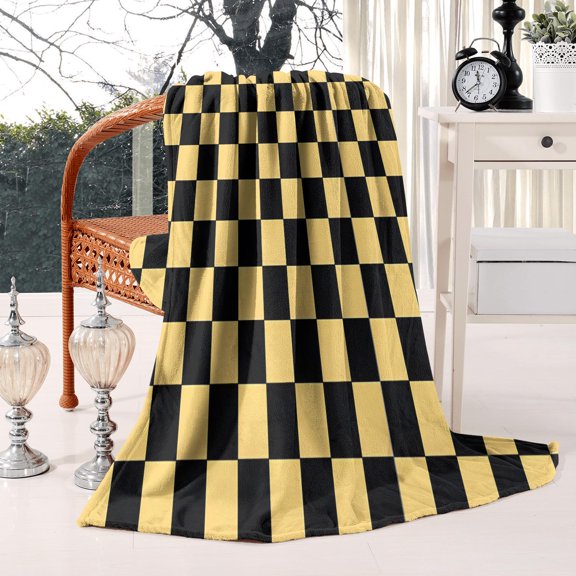 Checkerboard Grid Flannel Throw Blanket - Soft & Warm - Bed Throw Blanket for Couch Bed Sofa - All-Season Comfort 50x60 (Black)